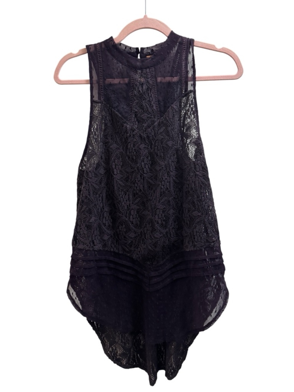 Free People Purple Sheer Lace Sleeveless Tunic Tank Top